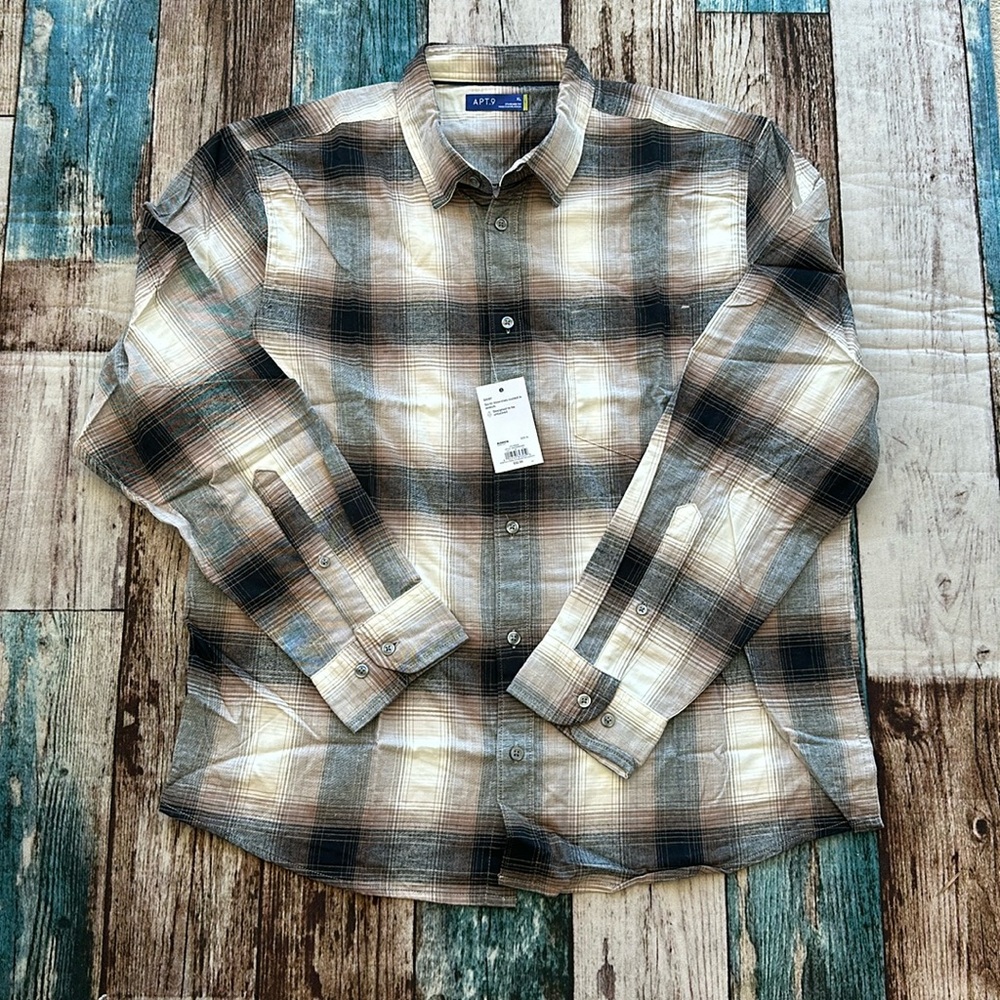 New XL Mens apt 9 buttondown stretch flannel